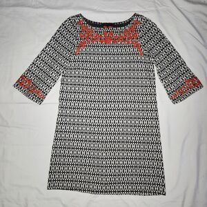 THML Womens Petite Small Carrie Shift 3/4 Sleeve Embroidered Dress Black...